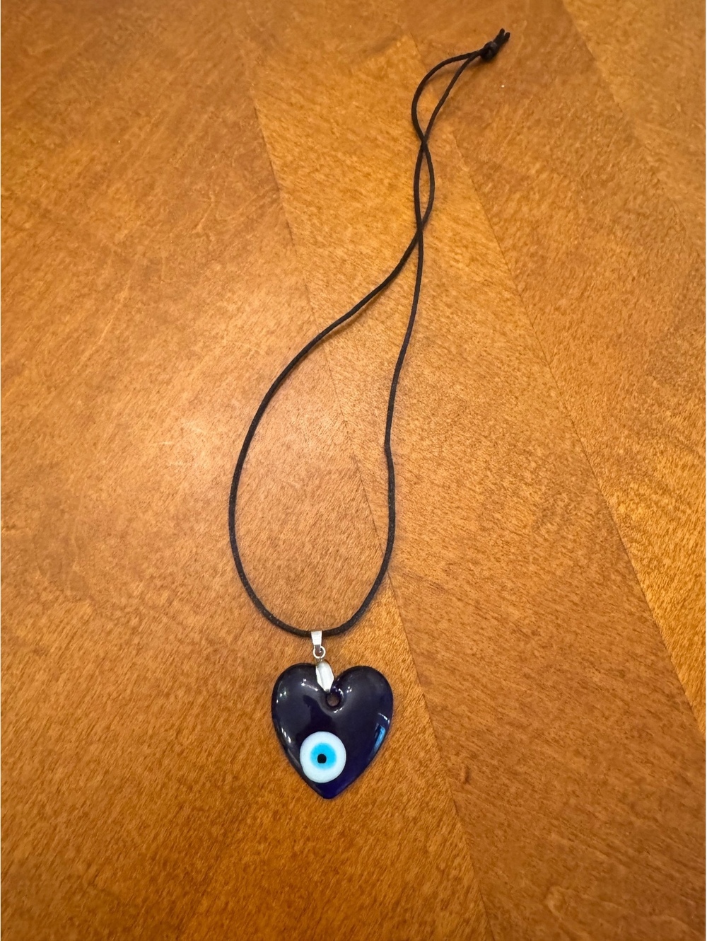Evil Eye Heart Pendant on cord Handmade 431